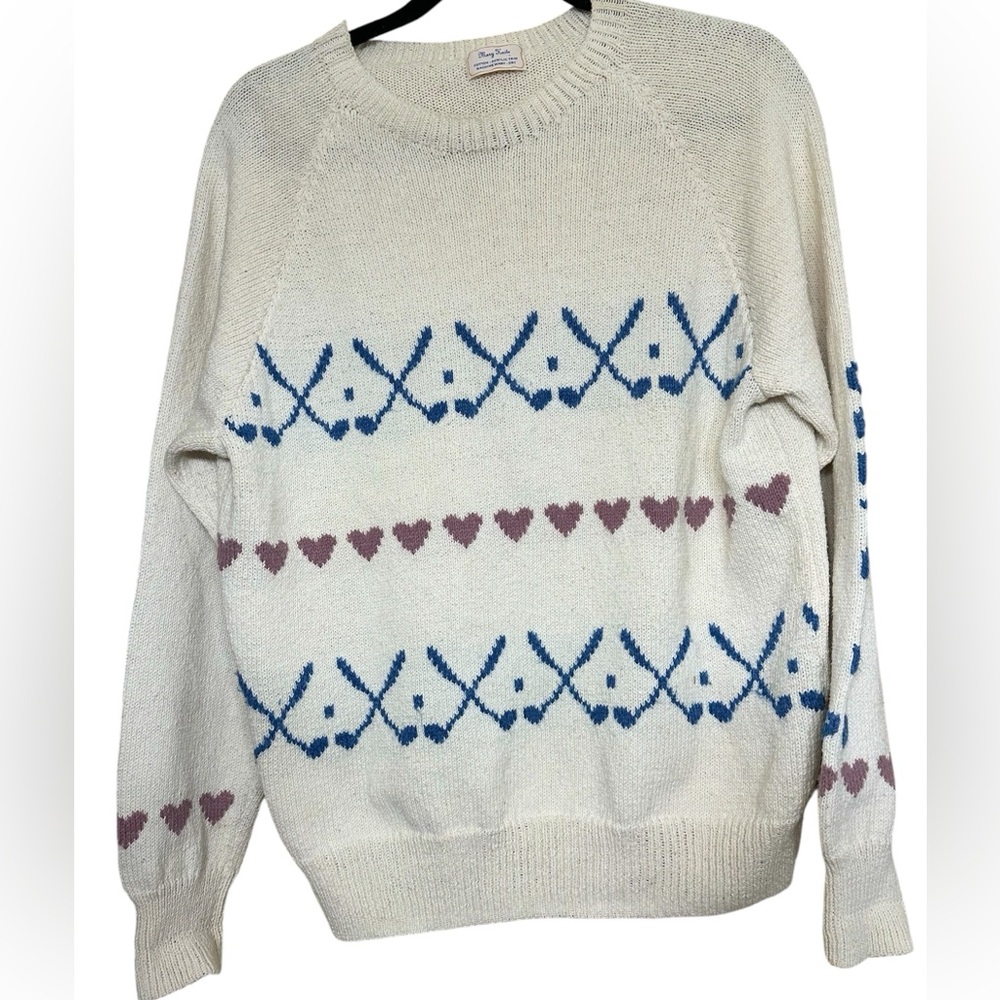 Vtg Mary Knits Women’s Sweater Golf Love Cream, Sz Large